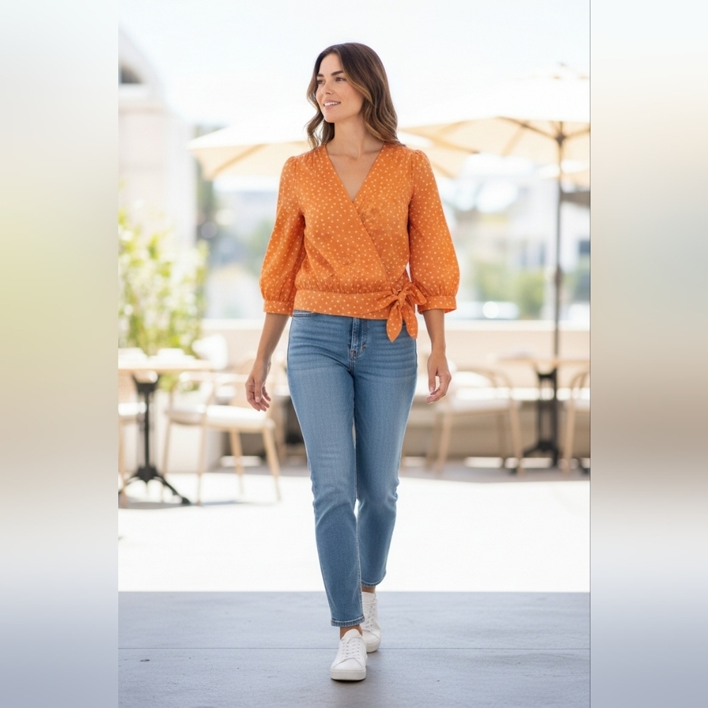 Madewell Chic Stylish 100% cotton women's wrap top, star print & white XS